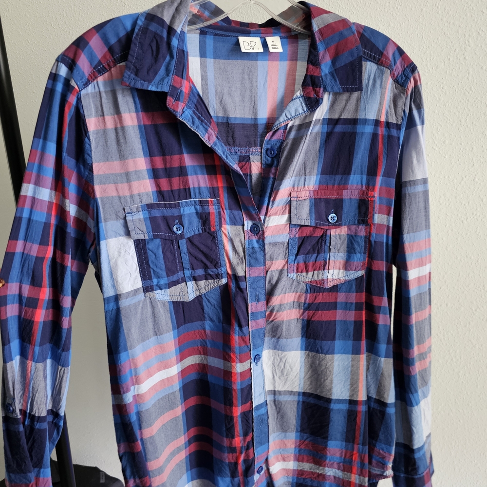 Women's Blue and Red Plaid Shirt